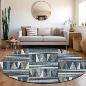 Luxury Washable Lorenzo Denim 8\' x 8\' Round Rug