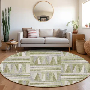 Luxury Washable Lorenzo Green 8\' x 8\' Round Rug