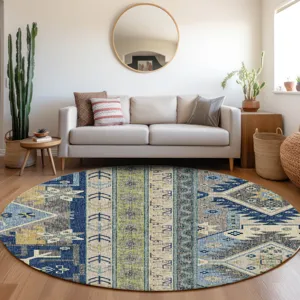 Luxury Washable Lorenzo Navy 8\' x 8\' Round Rug
