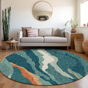 Luxury Washable Lorenzo Teal 8\' x 8\' Round Rug