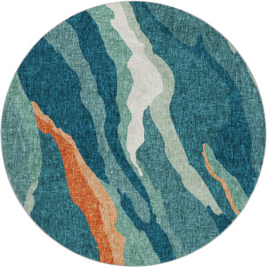 Luxury Washable Lorenzo Teal 8' x 8' Round Rug