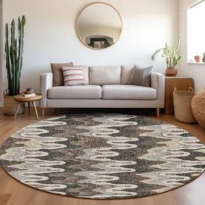 Luxury Washable Lorenzo Charcoal 8\' x 8\' Round Rug
