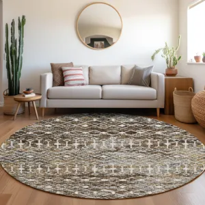 Luxury Washable Lorenzo Brown 8\' x 8\' Round Rug