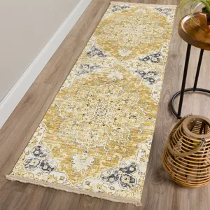 Indoor/Outdoor Marbella Gold Washable 2\'3\" x 10\' Runner Rug