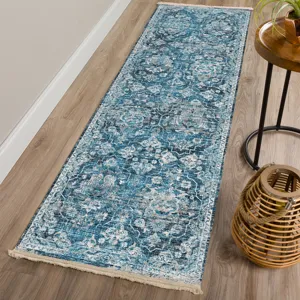 Indoor/Outdoor Marbella Navy Washable 2\'3\" x 7\'6\" Runner Rug