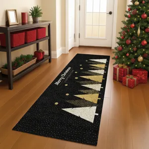 Luxury Washable Indoor/Outdoor Merry & Bright Black 2\'3\" x 7\'6\" Runner Rug