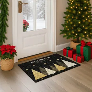 Luxury Washable Indoor/Outdoor Merry & Bright Black 1\'8\" x 2\'6\" Rug