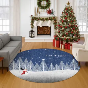 Luxury Washable Indoor/Outdoor Merry & Bright Navy 8\' x 8\' Round Rug
