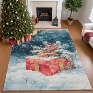 Luxury Washable Indoor/Outdoor Merry & Bright Blue 2\'6\" x 3\'10\" Rug
