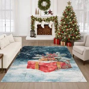 Luxury Washable Indoor/Outdoor Merry & Bright Blue 2\'6\" x 3\'10\" Rug