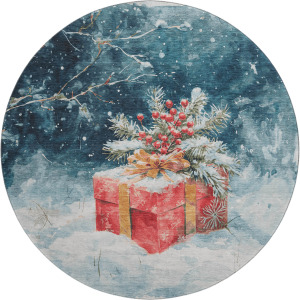 Luxury Washable Indoor/Outdoor Merry & Bright Blue 8' x 8' Round Rug