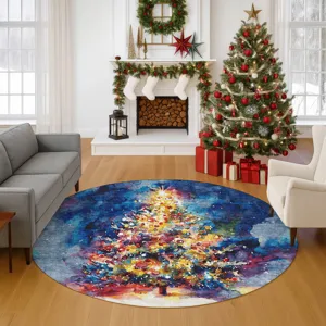 Luxury Washable Indoor/Outdoor Merry & Bright Navy 8\' x 8\' Round Rug