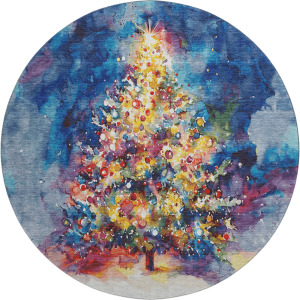 Luxury Washable Indoor/Outdoor Merry & Bright Navy 8' x 8' Round Rug
