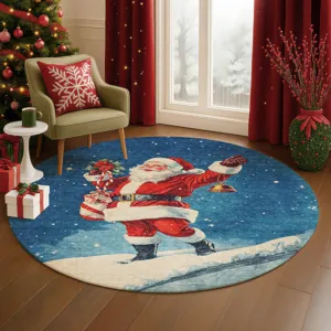 Luxury Washable Indoor/Outdoor Merry & Bright Blue 8\' x 8\' Round Rug