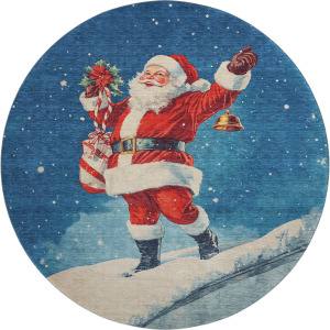 Luxury Washable Indoor/Outdoor Merry & Bright Blue 8' x 8' Round Rug