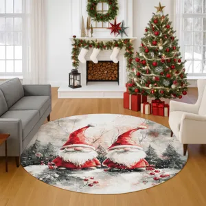 Luxury Washable Indoor/Outdoor Merry & Bright Ivory 8\' x 8\' Round Rug