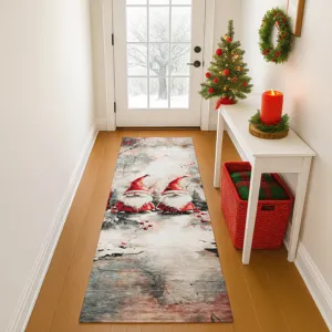 Luxury Washable Indoor/Outdoor Merry & Bright Ivory 2\'3\" x 7\'6\" Runner Rug