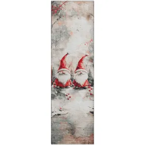Luxury Washable Indoor/Outdoor Merry & Bright Ivory 2\'3\" x 7\'6\" Runner Rug