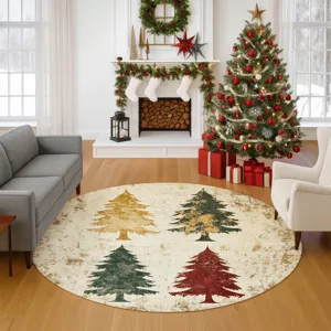 Luxury Washable Indoor/Outdoor Merry & Bright Ivory 8\' x 8\' Round Rug