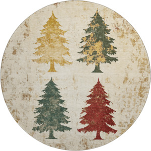 Luxury Washable Indoor/Outdoor Merry & Bright Ivory 8' x 8' Round Rug