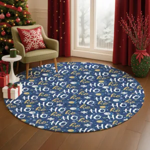 Luxury Washable Indoor/Outdoor Merry & Bright Navy 8\' x 8\' Round Rug