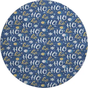 Luxury Washable Indoor/Outdoor Merry & Bright Navy 8\' x 8\' Round Rug