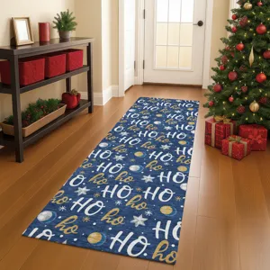 Luxury Washable Indoor/Outdoor Merry & Bright Navy 2\'3\" x 7\'6\" Runner Rug