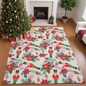 Luxury Washable Indoor/Outdoor Merry & Bright Ivory 5\' x 7\'6\" Rug