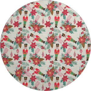 Luxury Washable Indoor/Outdoor Merry & Bright Ivory 8' x 8' Round Rug