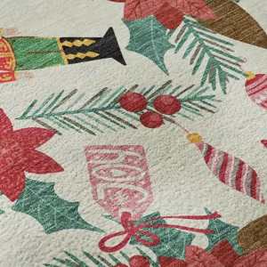 Luxury Washable Indoor/Outdoor Merry & Bright Ivory 2\'3\" x 7\'6\" Runner Rug