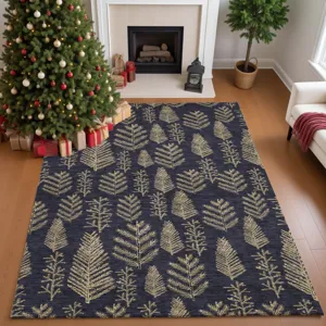 Luxury Washable Indoor/Outdoor Merry & Bright Black 8\' x 10\' Rug