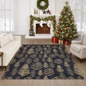 Luxury Washable Indoor/Outdoor Merry & Bright Black 8\' x 10\' Rug