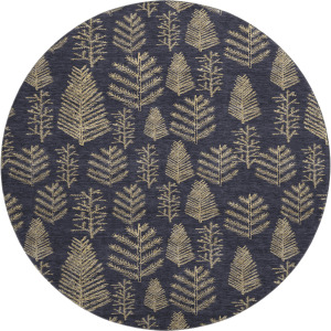 Luxury Washable Indoor/Outdoor Merry & Bright Black 8' x 8' Round Rug