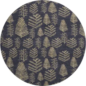 Luxury Washable Indoor/Outdoor Merry & Bright Black 8\' x 8\' Round Rug