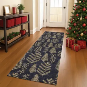 Luxury Washable Indoor/Outdoor Merry & Bright Black 2\'3\" x 7\'6\" Runner Rug