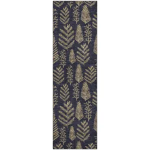 Luxury Washable Indoor/Outdoor Merry & Bright Black 2\'3\" x 7\'6\" Runner Rug