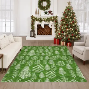 Luxury Washable Indoor/Outdoor Merry & Bright Green 9\' x 12\' Rug