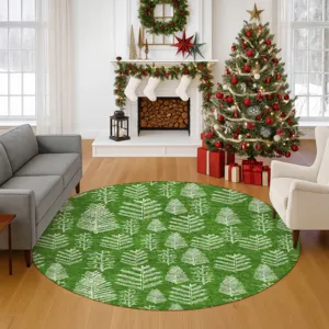 Luxury Washable Indoor/Outdoor Merry & Bright Green 8\' x 8\' Round Rug
