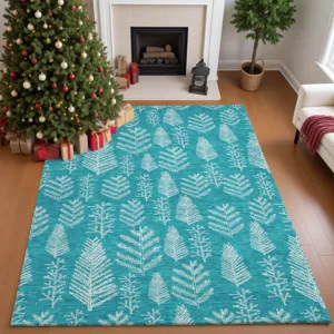 Luxury Washable Indoor/Outdoor Merry & Bright Teal 2\'6\" x 3\'10\" Rug