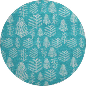 Luxury Washable Indoor/Outdoor Merry & Bright Teal 8' x 8' Round Rug