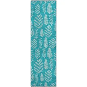 Luxury Washable Indoor/Outdoor Merry & Bright Teal 2\'3\" x 7\'6\" Runner Rug