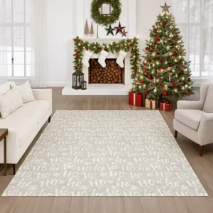Luxury Washable Indoor/Outdoor Merry & Bright Beige 9\' x 12\' Rug