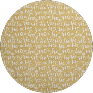 Luxury Washable Indoor/Outdoor Merry & Bright Gold 8' x 8' Round Rug