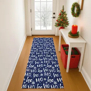 Luxury Washable Indoor/Outdoor Merry & Bright Navy 2\'3\" x 7\'6\" Runner Rug