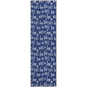Luxury Washable Indoor/Outdoor Merry & Bright Navy 2\'3\" x 7\'6\" Runner Rug
