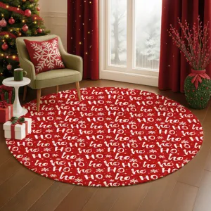 Luxury Washable Indoor/Outdoor Merry & Bright Red 8\' x 8\' Round Rug