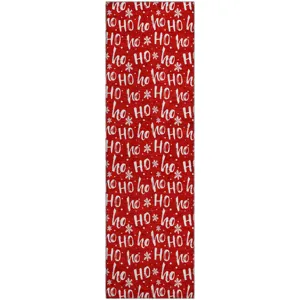 Luxury Washable Indoor/Outdoor Merry & Bright Red 2\'3\" x 7\'6\" Runner Rug