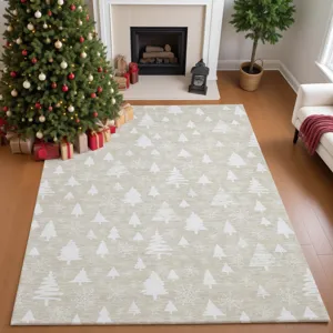 Luxury Washable Indoor/Outdoor Merry & Bright Beige 5\' x 7\'6\" Rug