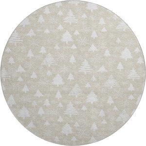 Luxury Washable Indoor/Outdoor Merry & Bright Beige 8' x 8' Round Rug