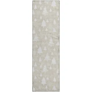 Luxury Washable Indoor/Outdoor Merry & Bright Beige 2\'3\" x 7\'6\" Runner Rug